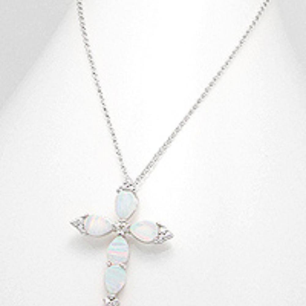 Opal Gems 925 SS Cross Necklace